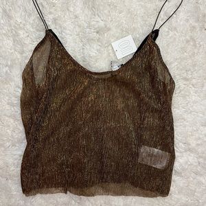 Urban Outfitters Gold Metallic Sheer Top, Size M